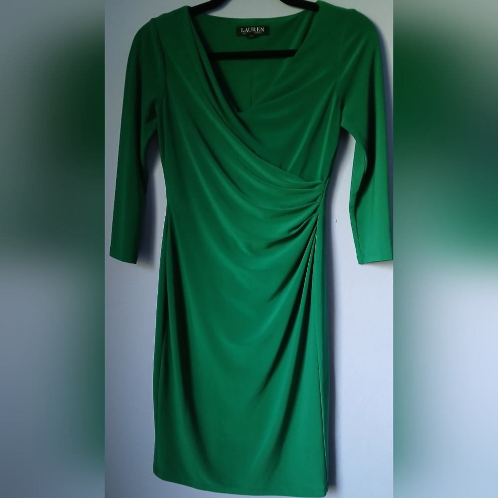 Ralph Lauren Green Asymmetrical Ruched Dress